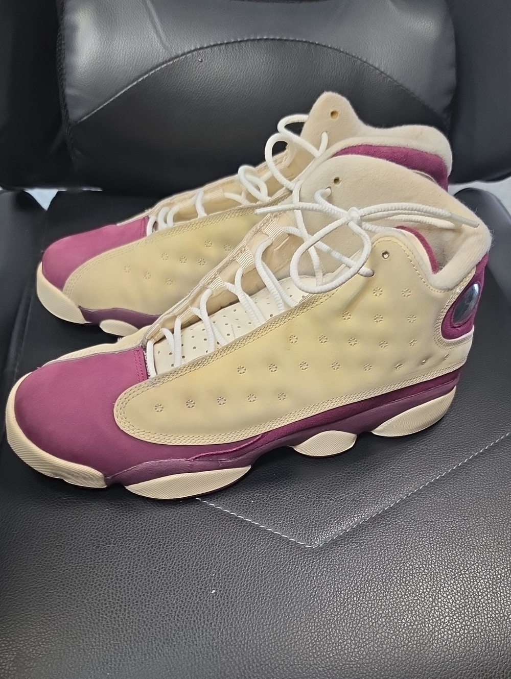 Jordan Men’s Cream and Plum High-Top Sneakers
